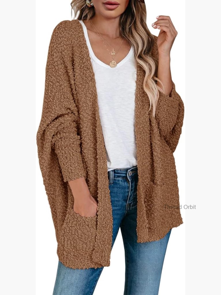 Oversized Chunky Popcorn Batwing Cardigan Sweater